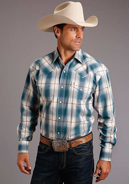 ROPER MEN'S RED HORSESHOE PLAID WESTERN SNAP SHIRT