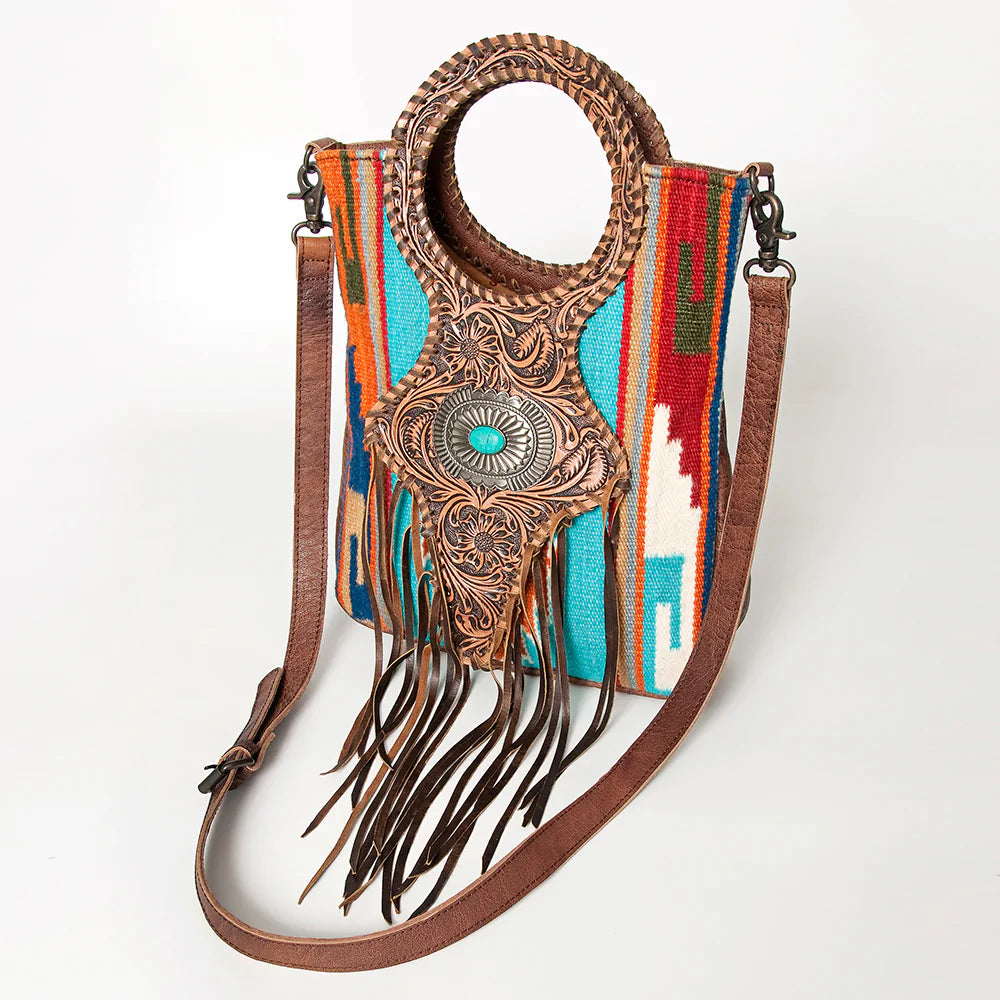 American Darling Aztec Saddle Blanket Tooled Leather Crossbody Bag ...