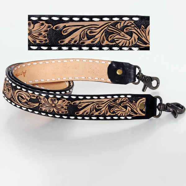 The Tooled & Painted Leather Purse Straps Buckstitched Sunflower