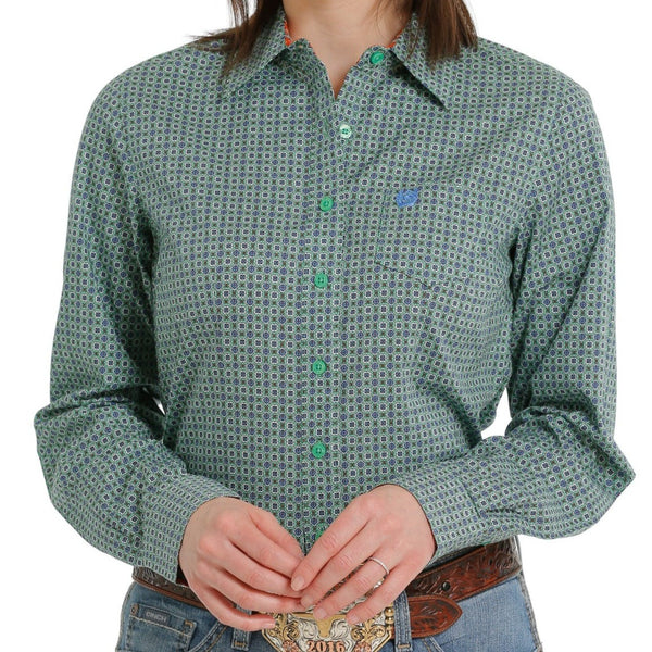Cinch Women’s Western Shirt Button Up Green Print MSW9164080 CLEARANCE