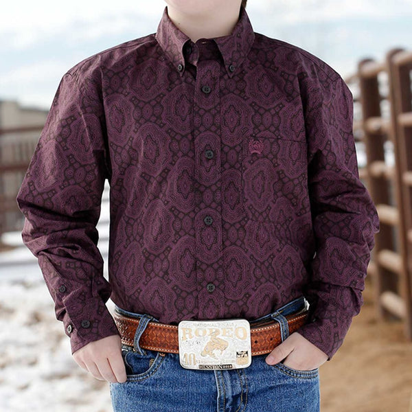 Boys Cinch Multi Purple Diamond Print Long Sleeve Button Western Shirt -  Cowpokes Western Shop