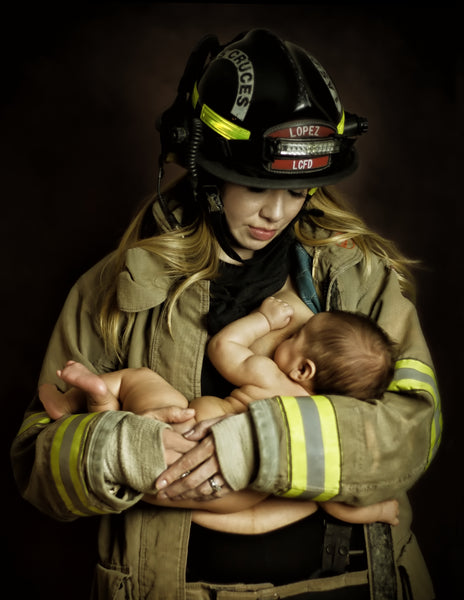 Firefighter nursing baby. Tara Ruby Photography. Moms in uniform 