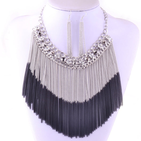 Black and Silver Chain Necklace and Earrings - LUV CATZ