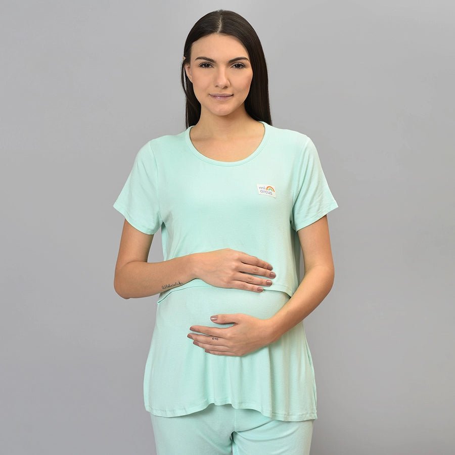 ASOS DESIGN Maternity mix & match cotton pajama nursing tee in blue - KHAKI