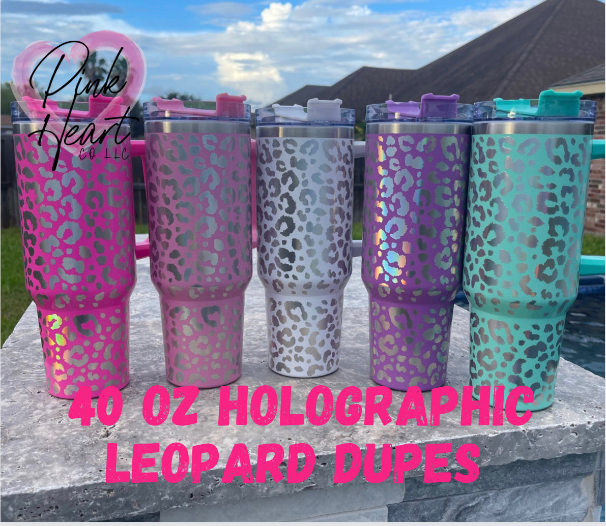 40 Ounce Leopard Holographic Tumbler with Lid and Straw