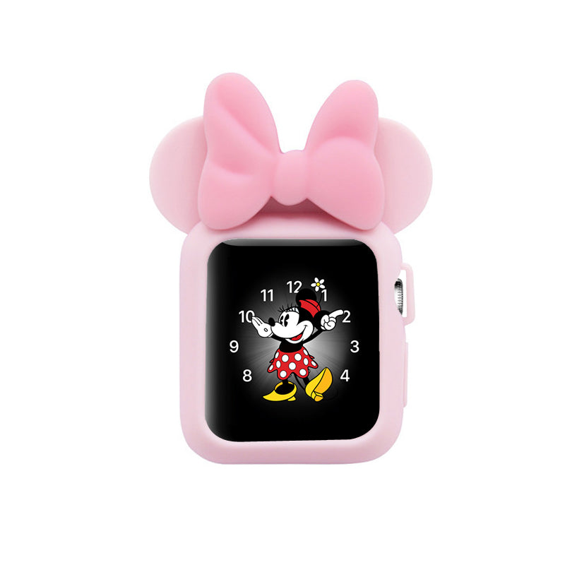 Apple Watch 38mm 42mm Cute Cartoon Mouse Ears Soft Silicone Protective Case - Minnie Mouse - Soft Pink with Soft Pink Ribbon