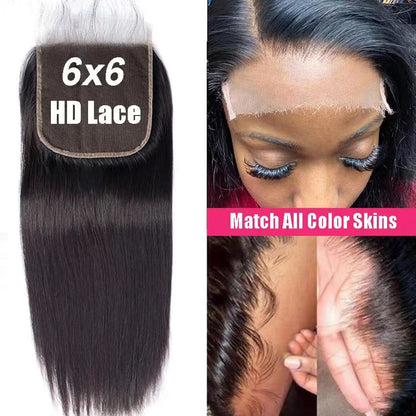 Queen Hair Inc 6x6 HD Lace Closure Free Part Straight 100% Virgin Human Hair