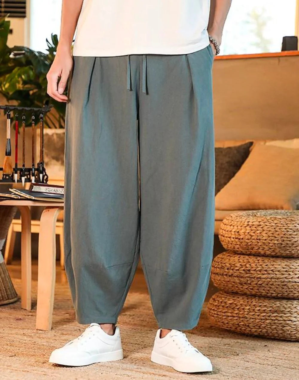 Men's Casual Harem Japanese Trousers Loose Baggy Fit Hippy Hakama Pants  Bottoms | eBay