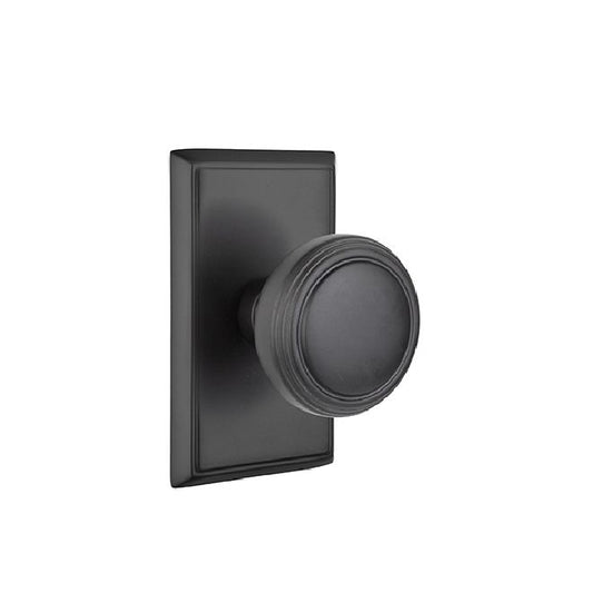 Emtek 8521PUS19 Providence Knob Dummy Pair with Rectangular Rose for 1-1/4  to 2 Door Flat Black Finish