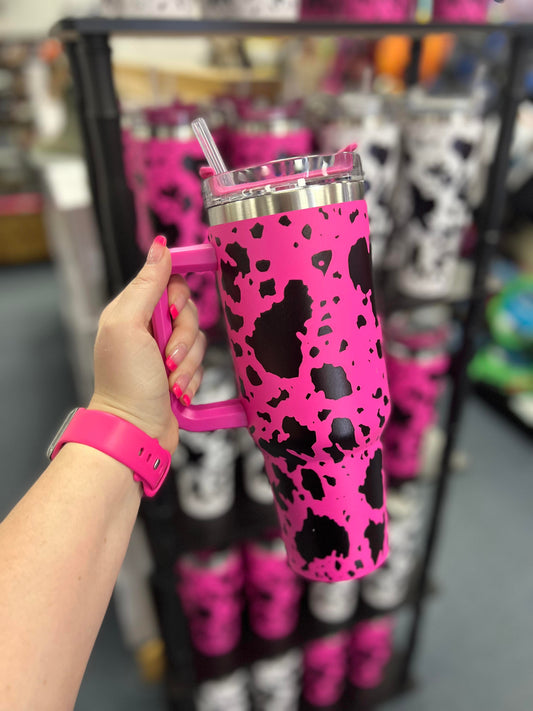 Sippin' Pretty Hot Pink Leopard 40 oz Drink Tumbler With Lid And Straw –  Pink Lily