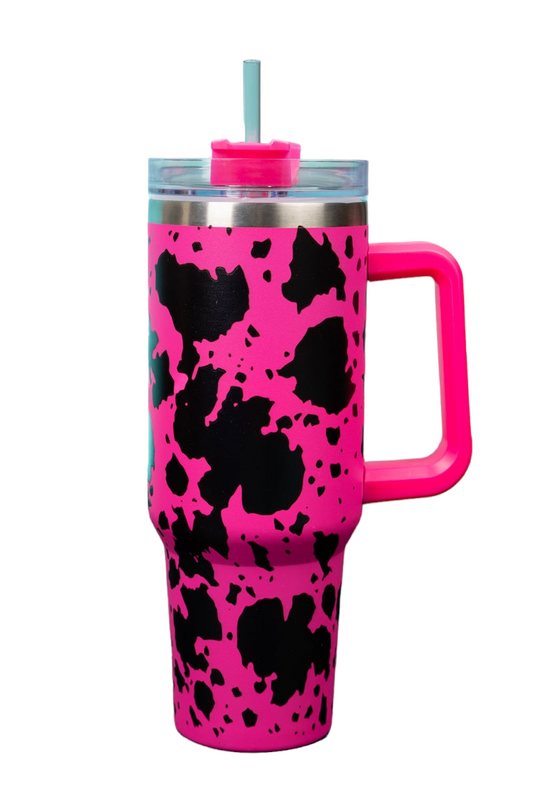 Sippin' Pretty Hot Pink Leopard 40 oz Drink Tumbler With Lid And Straw –  Pink Lily