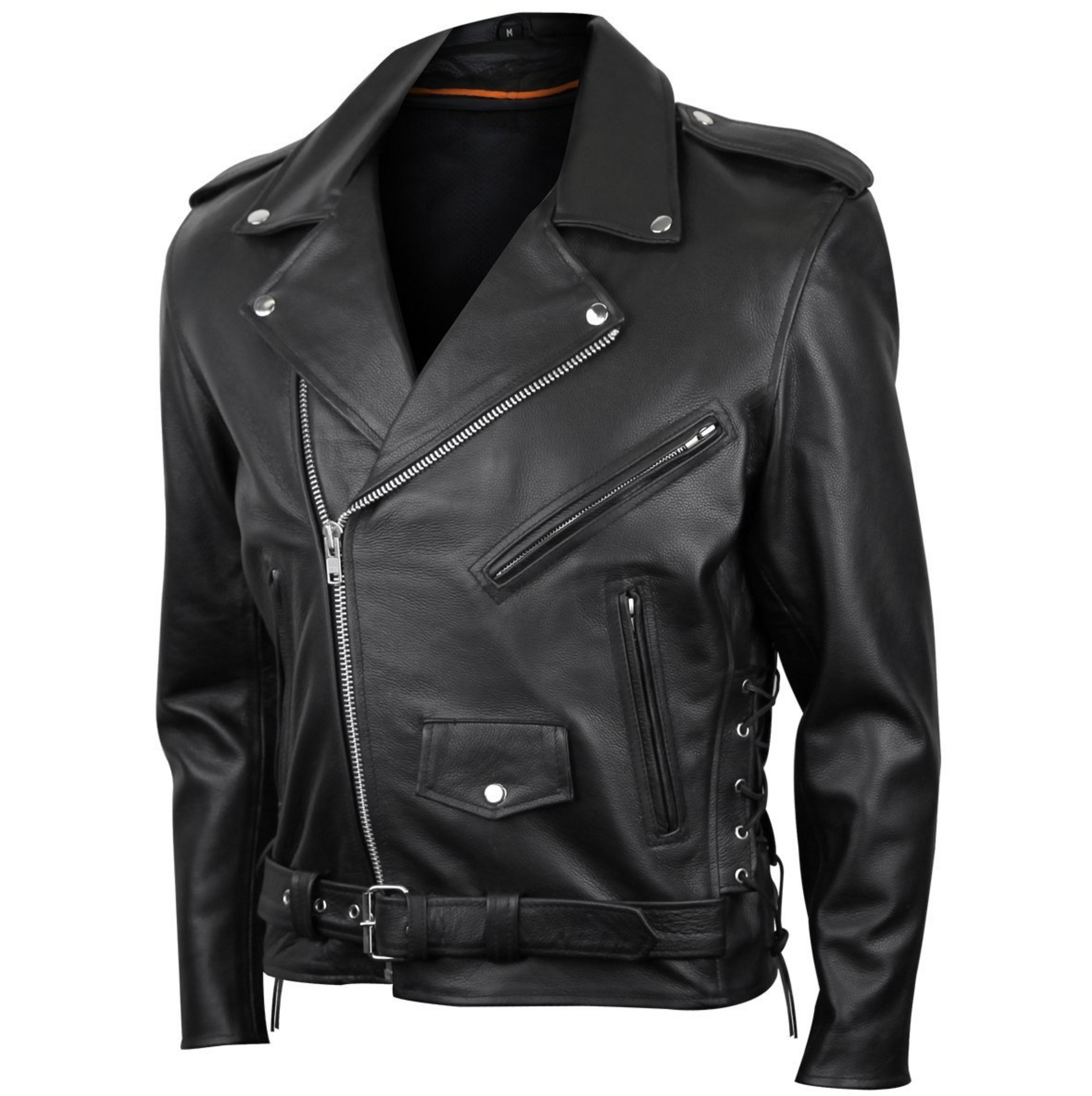 Vl515 Tg Men S Premium Leather Classic Brando Motorcycle Jacket Lace S Fat Skeleton Uk