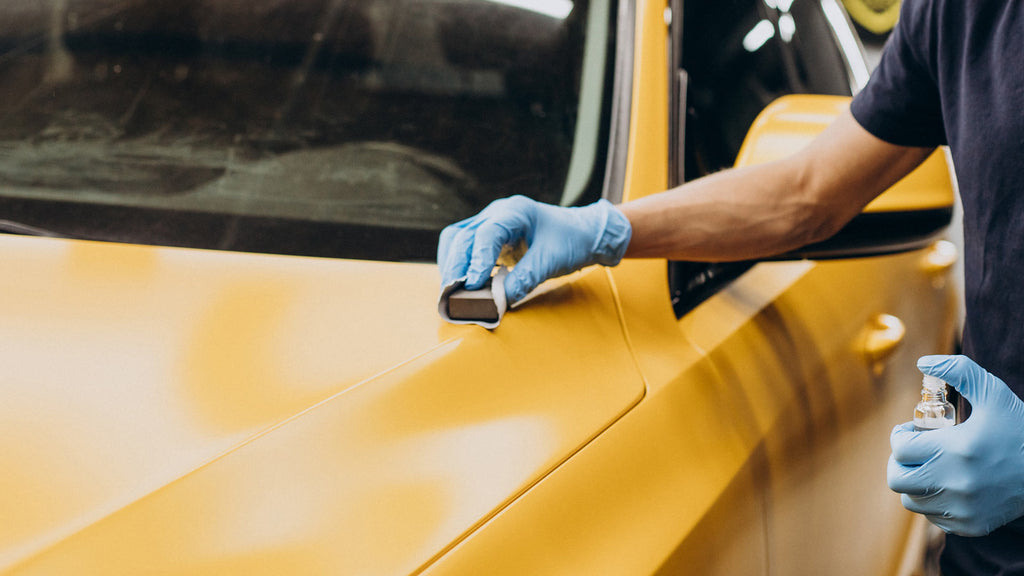 yellow car apply ceramic coating products Detailing World Royal Palm Beach