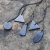 Shungite Pendants Set Of 5 - 2 Triangles, Small Oval and Circle, Bell