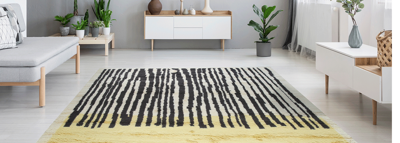 Stylish and Elegant Yellow Contemporary Abstract Art Deco Hand-Tufted Wool Rectangle Area Rugs