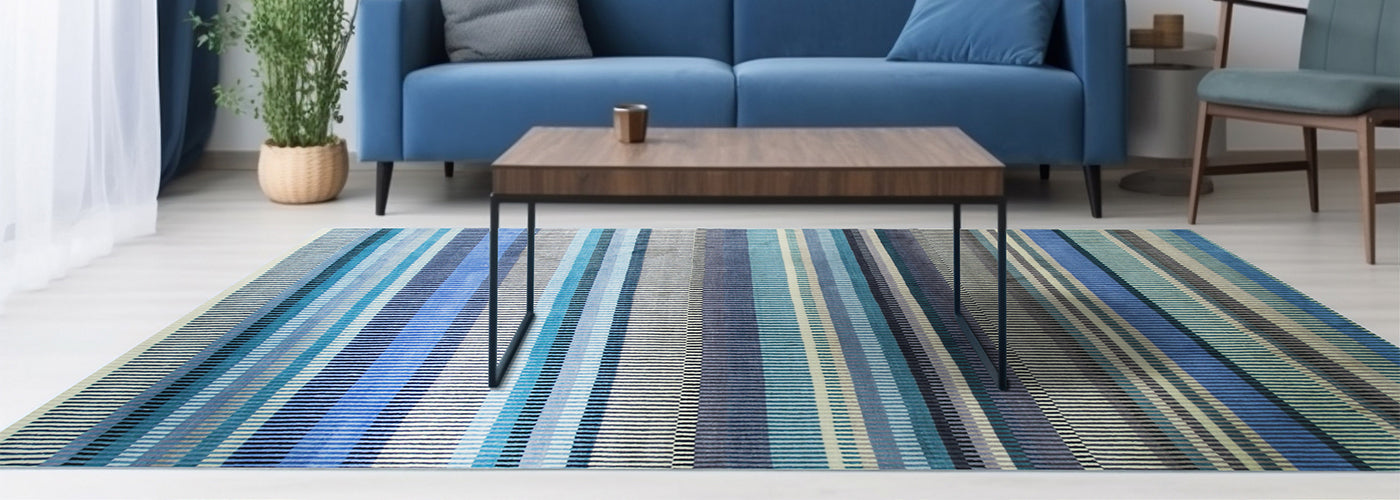 Durable and Stylish Hand Knotted Wool Stripe/BLUE Modern Stripe Knotted Striped Rectangular Area Rugs