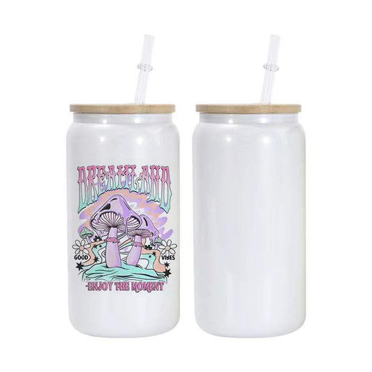JMScape Sublimation Glass Cans Blanks with Plastic Lids and Straws 8pcs Set  - 16oz Frosted Glass Cup…See more JMScape Sublimation Glass Cans Blanks