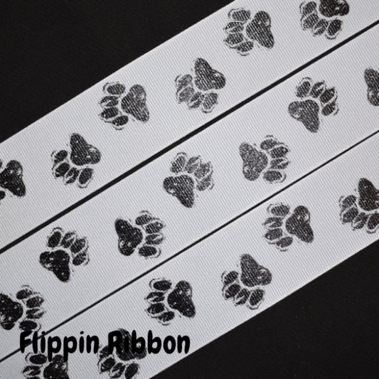 1.5 Paw Print Bone Ribbon: Black/White - 10Yds (RGA115002) – The