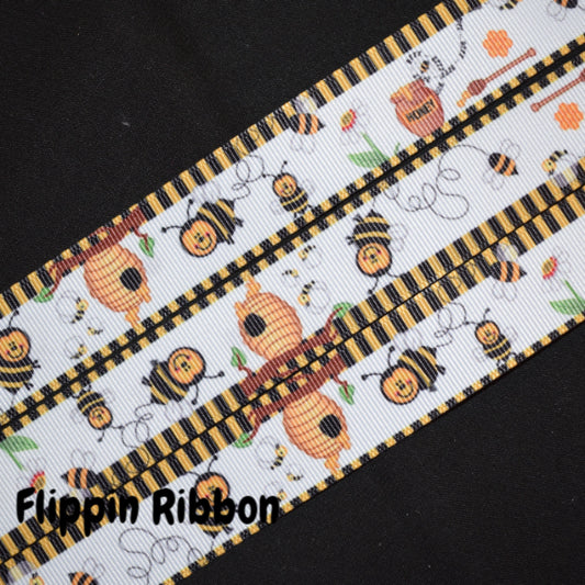 Bumble Bee Ribbon, Bee Grosgrain Printed Ribbon, Mommy To Be Baby Shower,  Bee Bumble Bee Baby Shower || 3 Yards of Ribbon - 1 (25mm)