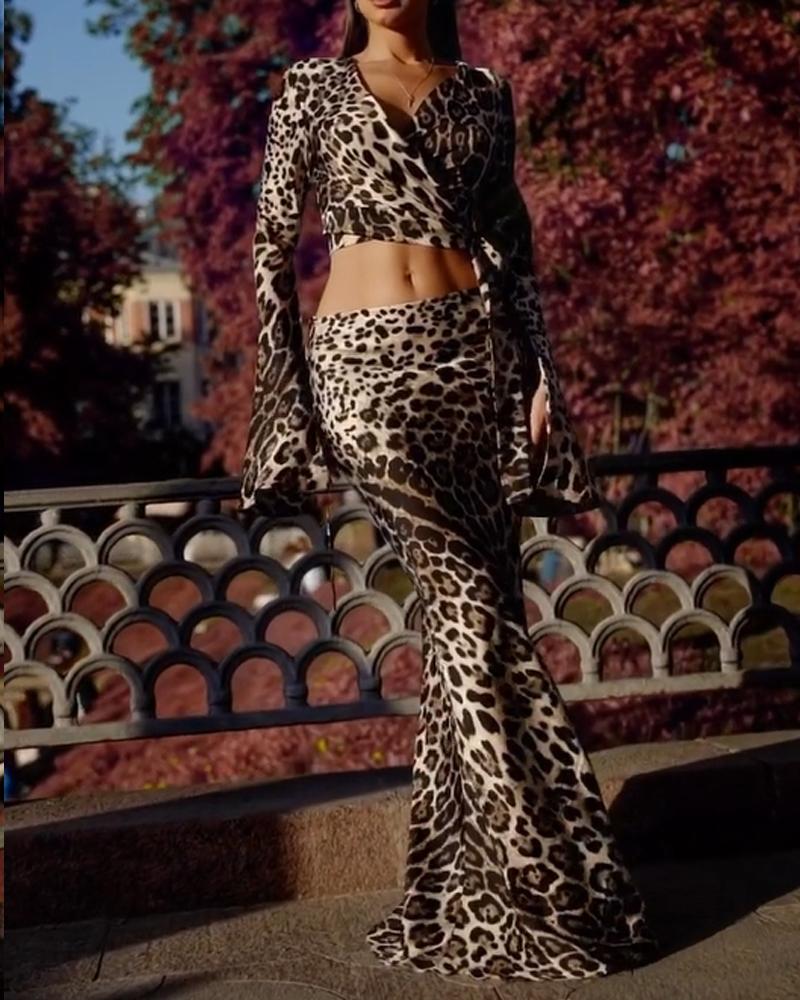 Satin Leopard Print Two Piece Set