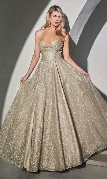 Shades of gold beaded lace bodice sparkle ball gown wedding dress with  glitter tulle - various styles