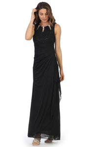 Juno - 1017 Multi-Cutout Neckline Lace and Chiffon Gown In Black