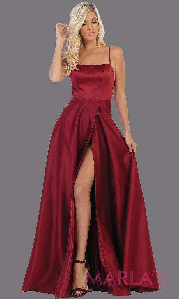 burgundy satin dress long