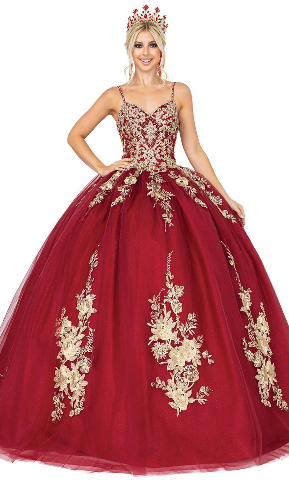 Burgundy Dancing Queen - 1544 Embroidery Lace Applique Lace-Up Back  Ballgown | Long Ballgown Dress – 