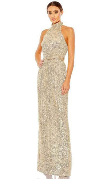 Hot Long Gold Sequins Lace Formal Evening Dress with Halter Neck EN541