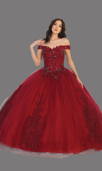 Ravishing red, white or gold sparkle ball gown wedding dress with  mid-bodice ruffled flower detail