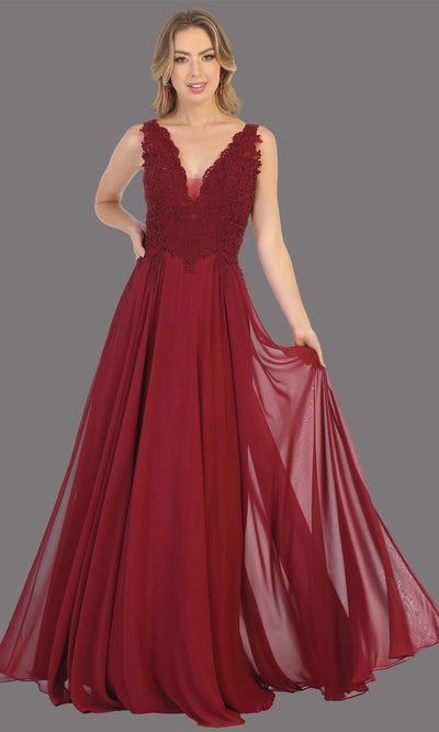 Mayqueen MQ1754 long burgundy red flowy sleek & sexy dress w/straps. This dark red dress is perfect for bridesmaid dresses, simple wedding guest dress, prom dress, gala, black tie wedding. Plus sizes are available, evening party dress.jpg