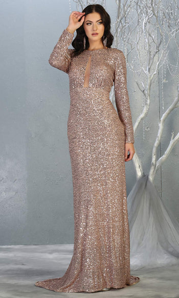 Gold Sheer Sleeve Beaded Evening Dress - Made To Order, Evening Dresses,  Party Wear Designer Collection