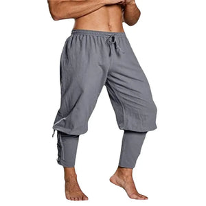 Lace-Up Bandage Cotton Pants Men Medieval Viking Pirate Costume Larp Loose Capris Trousers Baggy Woven Joggers For Adult - THE ORC & FAE COLLECTION - Larp Pants
