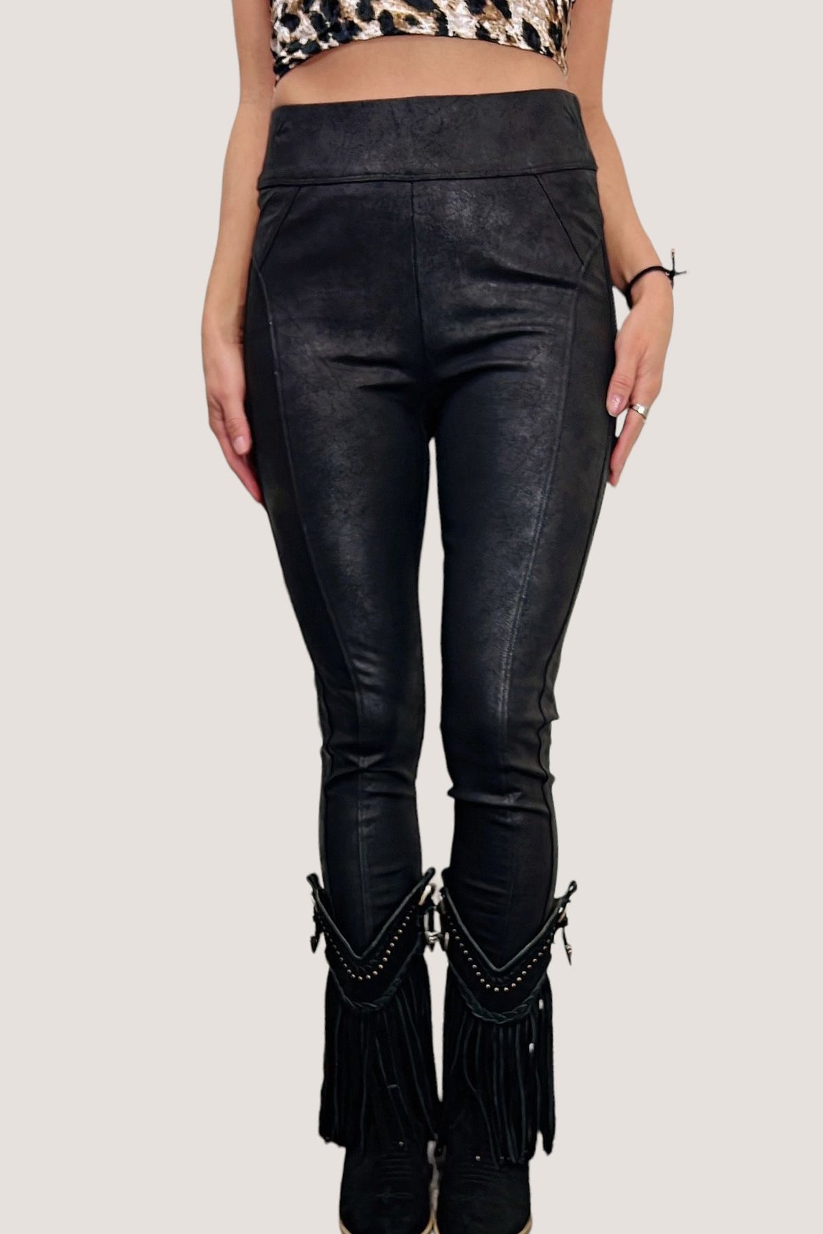 Women's Black Patent Leather Vegan Super Stretch Slash Pants by Demi Loon