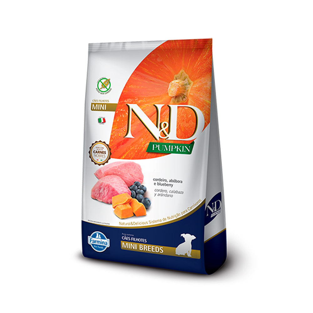 Ração N&D Pumpkin para Cães Filhotes Raças Mini sabor Cordeiro, Abóbora e Blueberry 1