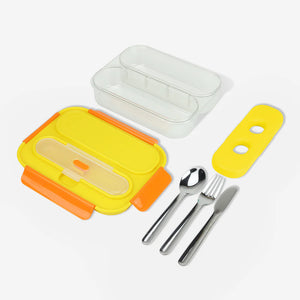 Bento Box - 2 Compartment with Utensils & Ice Pack - Lemon Chrome - Homeport