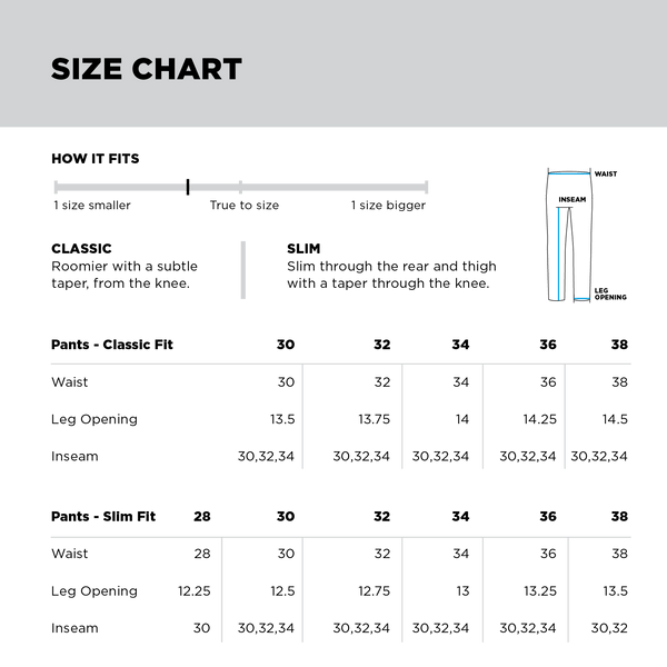 Nomatic Outset Pant Size Chart