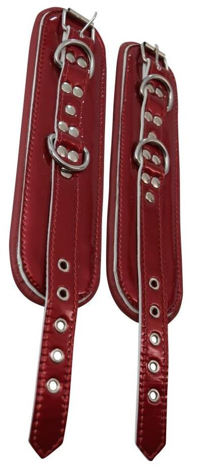 Glossy Blood Red Genuine Leather Padded Cuffs - Sade Fantasy