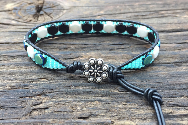 Download SALE! Hex Bead Leather Wrap Bracelet Kit - 2-hole Honeycomb Glass Bead - MyBeadKit.com