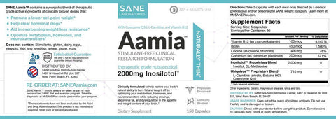An image of the SANE Aamia product label.
