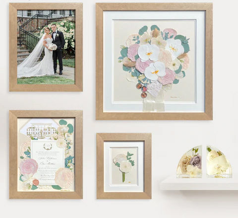 Framed Pressed Flowers Displayed With Wedding Portraits - DBAndrea