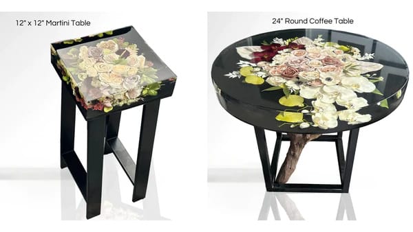 Resin Floral Block Round Table and Square Side Table - DBAndrea