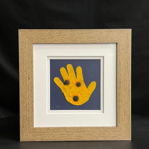 Boy's Handprint Silhouette with Yellow Flowers Preserved - DBAndrea