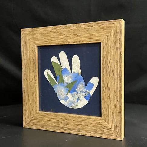 Boy's Hand Print Silhouette of Pressed Flowers In Classic Frame - DBAndrea