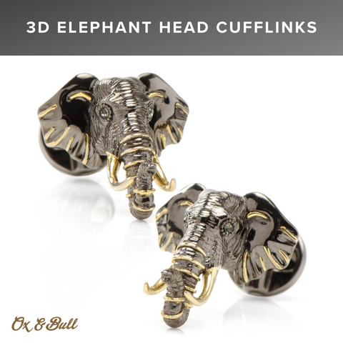 3D Elephant Head Cufflinks | Ox & Bull Trading Co.