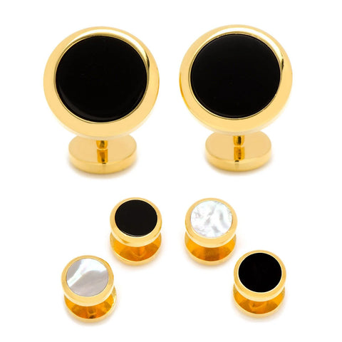 Double-Sided Gold Stud Set with Onyx and Mother Of Pearl