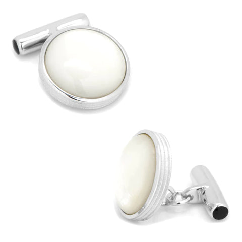 White Mother of Pearl Chain-Shaft Cufflinks in Silver, perfect for white tie events