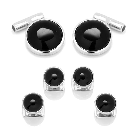 Ox & Bull Sterling Silver Ribbed Tuxedo Stud Set, the classic jewelry for black-tie events.