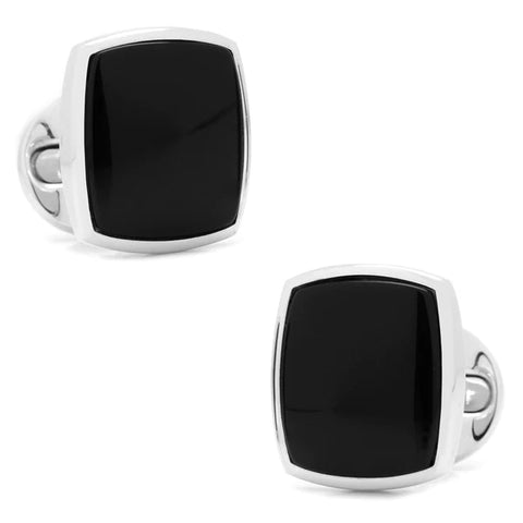 Classic cushion cufflinks in sterling silver and onyx go with any attire, from black tie to professional, while looking classic and understated.