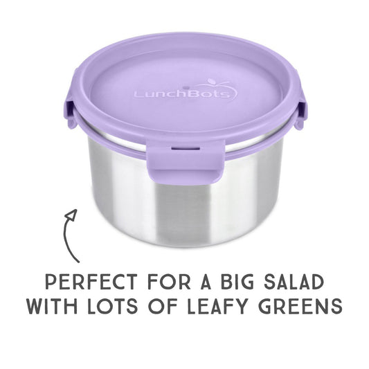 LunchBots 3 Cup Stainless Steel Salad Bowl Container Lavender